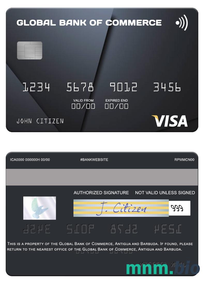Antigua and Barbuda Global Bank of Commerce przykład karty visa w formacie PSD